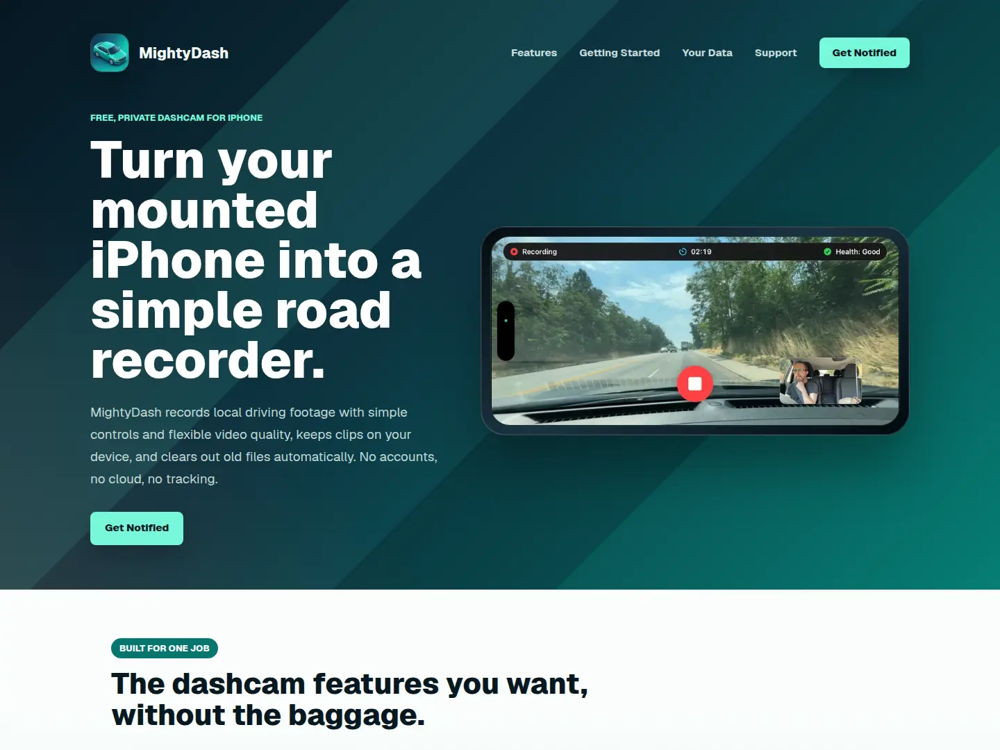 The MightyDash homepage shown in a landscape tablet frame