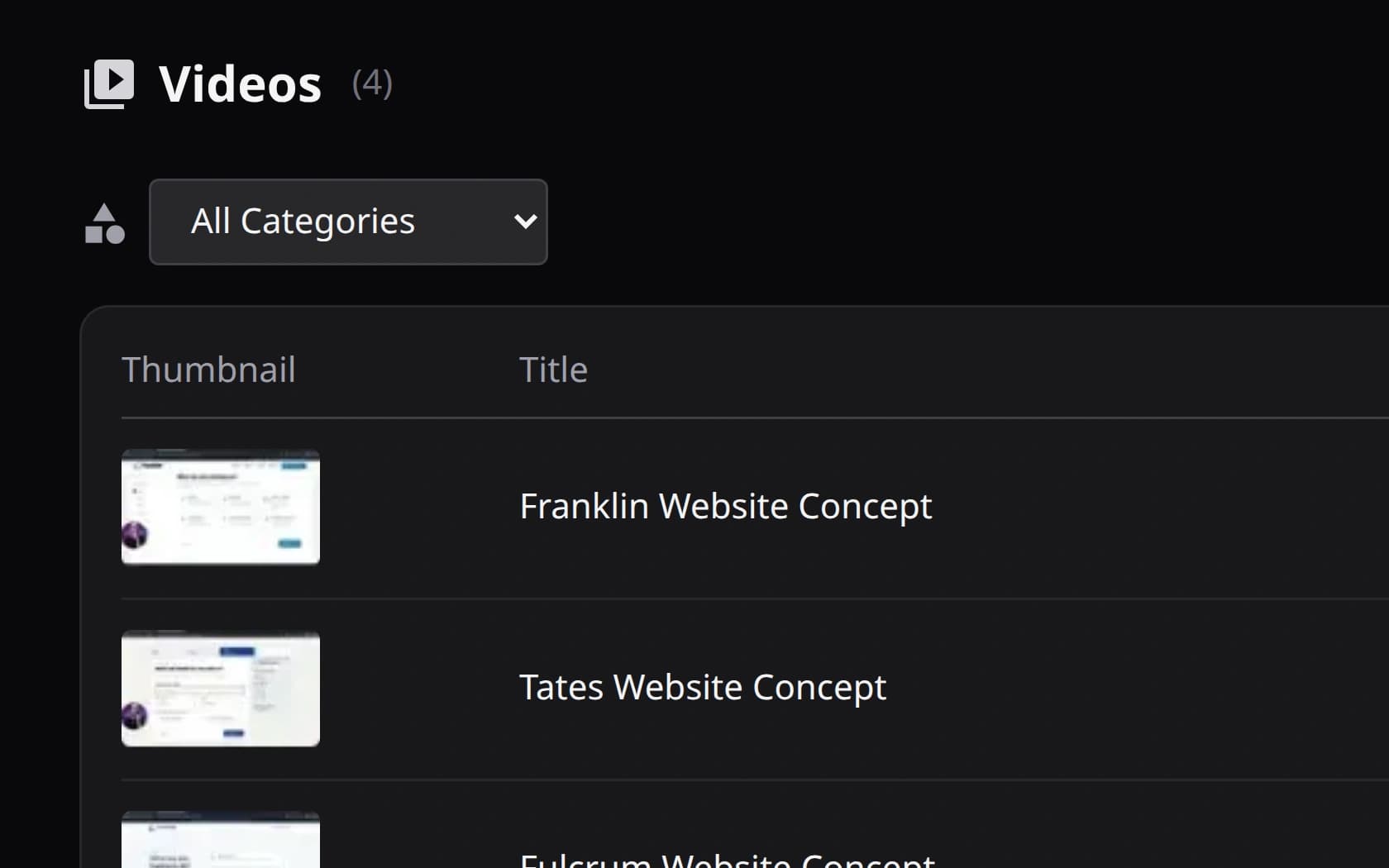 A close view of Makeable Video’s library heading and website concept video list